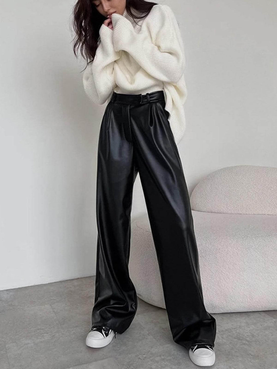 Women's Wide-Leg Faux Leather Trousers