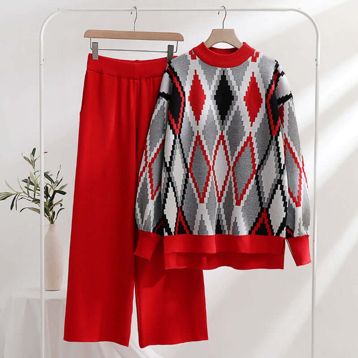 Mosaic Print Two-Piece Set - Women's Cropped Top & Pants