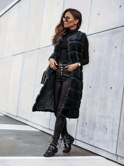 Faux Fur Vest - Women's Sleeveless Open Longline Gilet