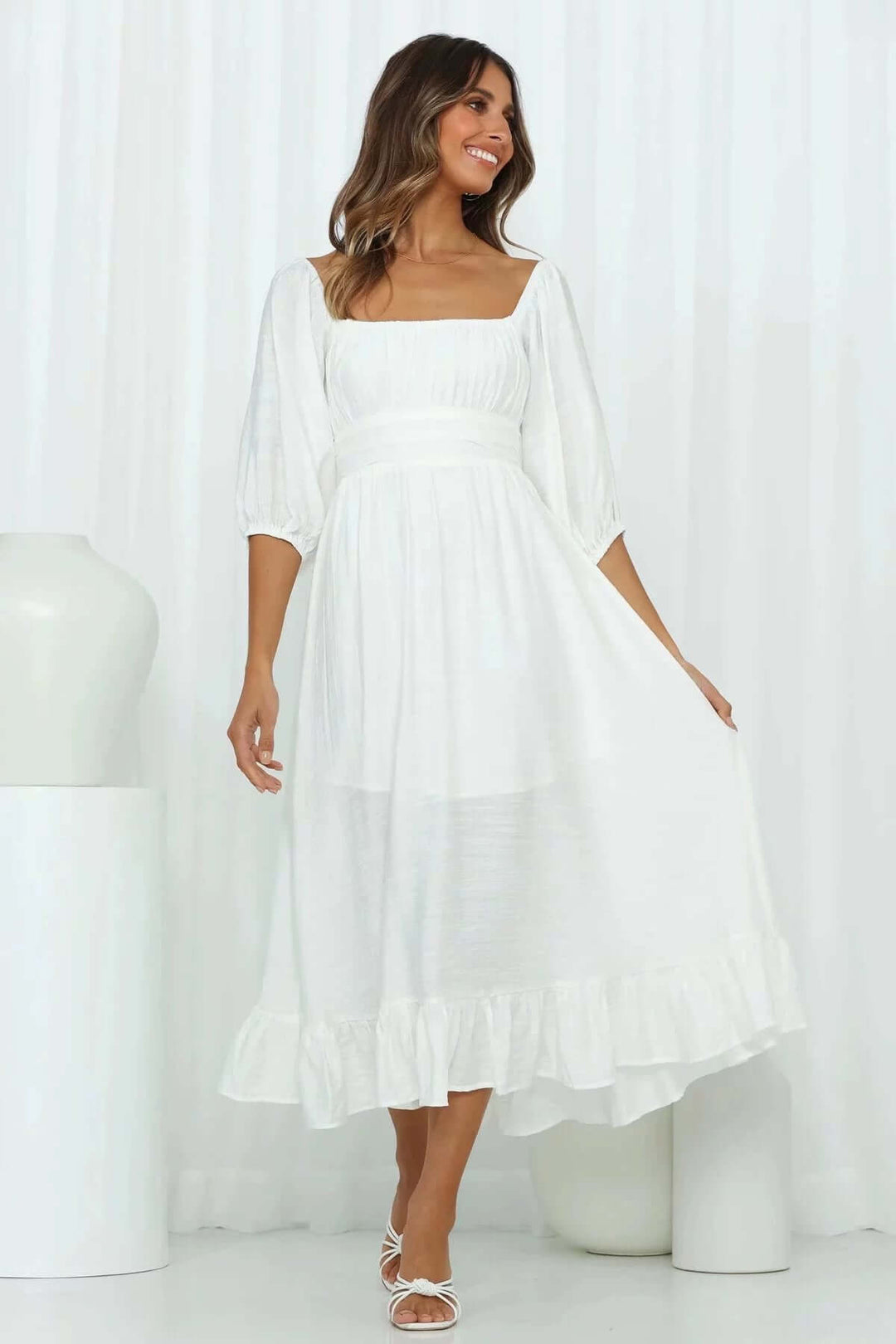 White Open-Back Midi Dress