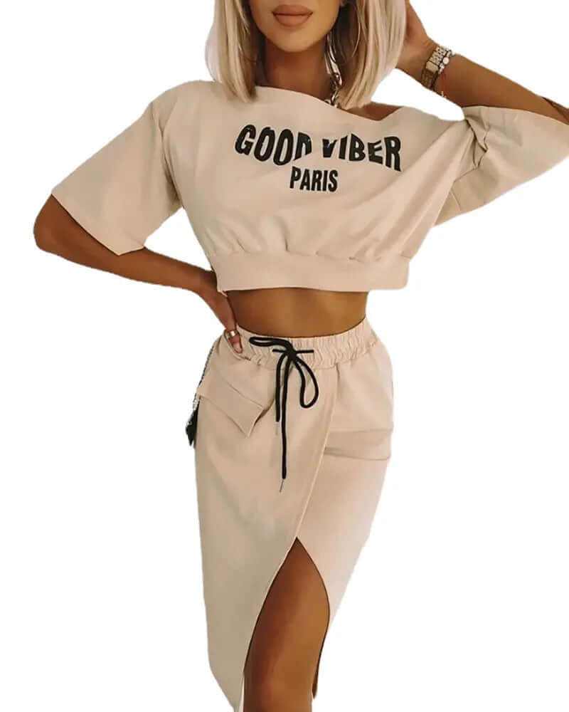 One-Shoulder Crop Top & High Split Skirt Set
