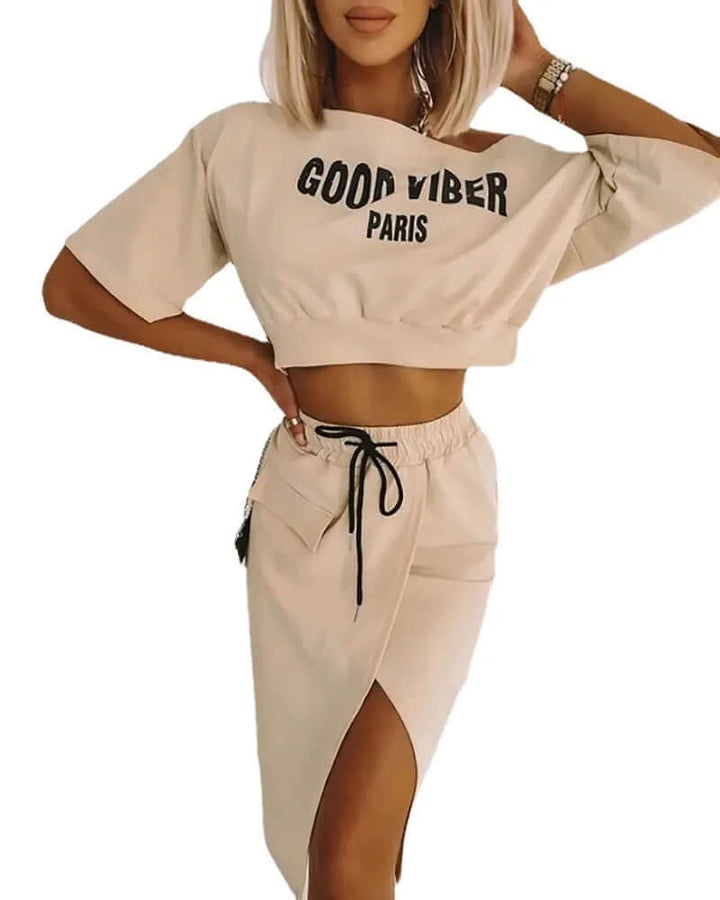 One-Shoulder Crop Top & High Split Skirt Set