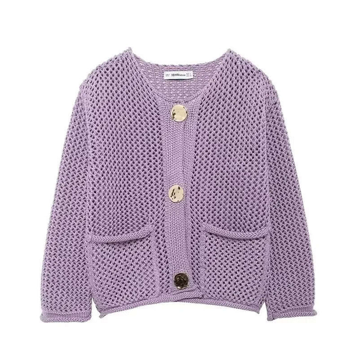 Women's Mesh Knit Cardigan with Pockets