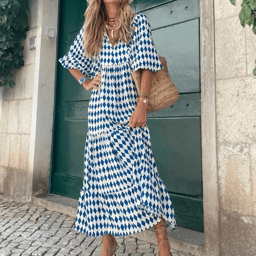 Geometric Print Cotton Midi Dress