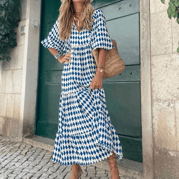 Geometric Print Cotton Midi Dress