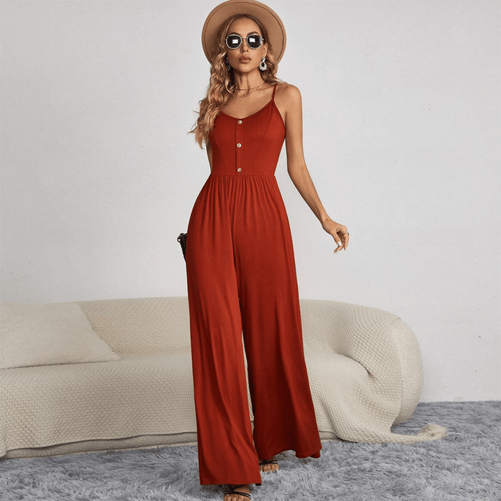 Women's Wide Leg Button Front Jumpsuit