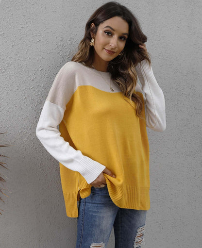 Colour Block Knit Sweater - Women's Relaxed Fit Jumper