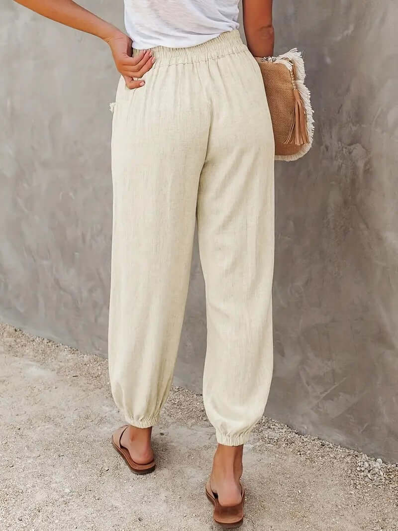 Women's Relaxed Fit Hemp Blend Elastic Waist Pants