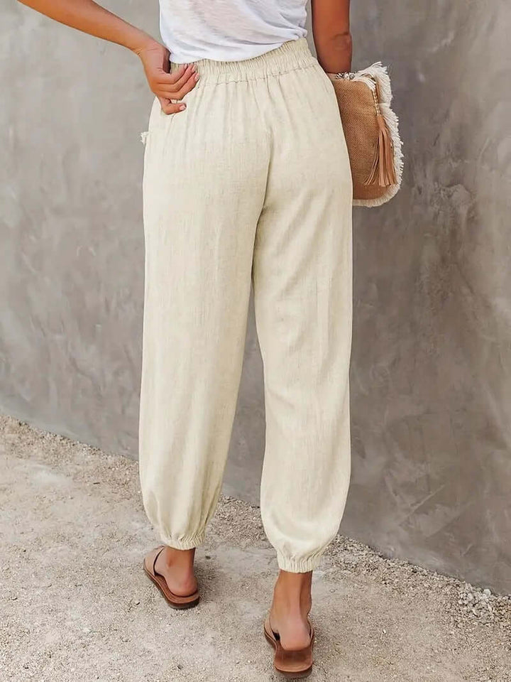 Women's Relaxed Fit Hemp Blend Elastic Waist Pants