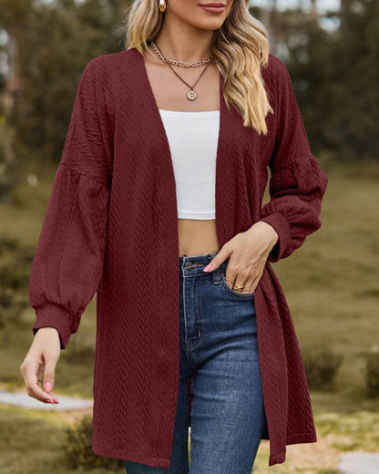 Women's Textured Lantern Sleeve Cardigan