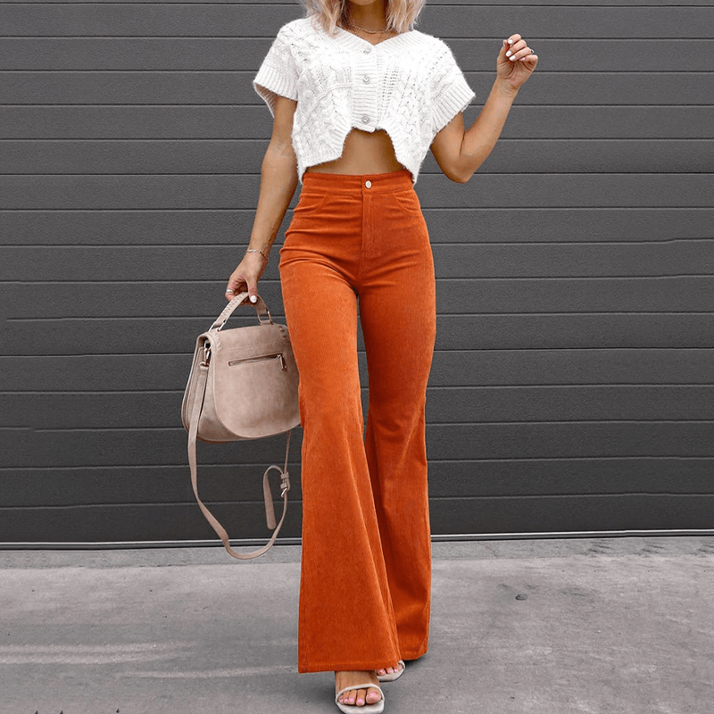 Women's High-Waisted Corduroy Flared Trousers