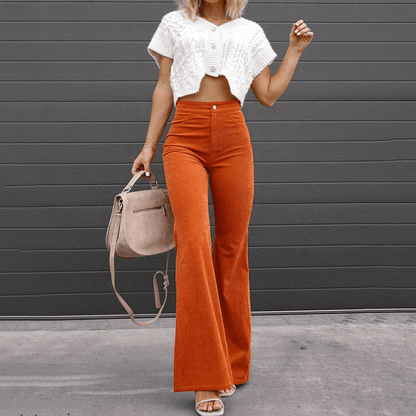 Women's High-Waisted Corduroy Flared Trousers