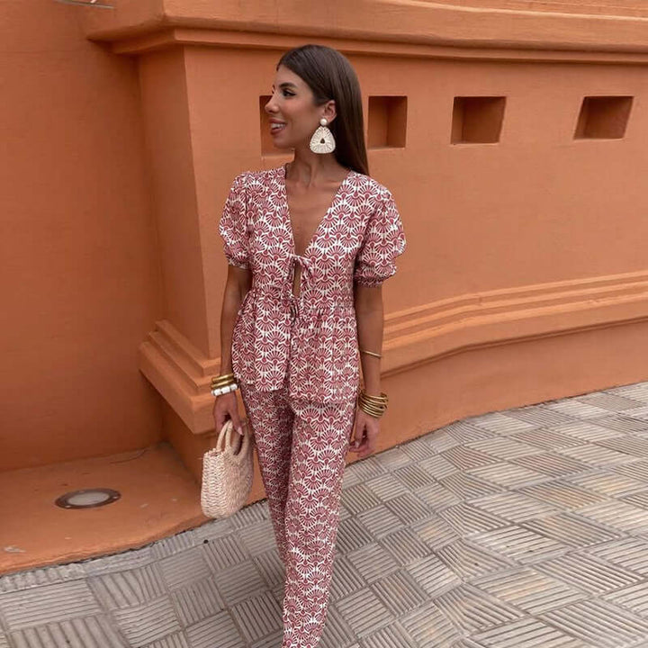 Women's Boho Puff Sleeves & Wide-Leg Pants