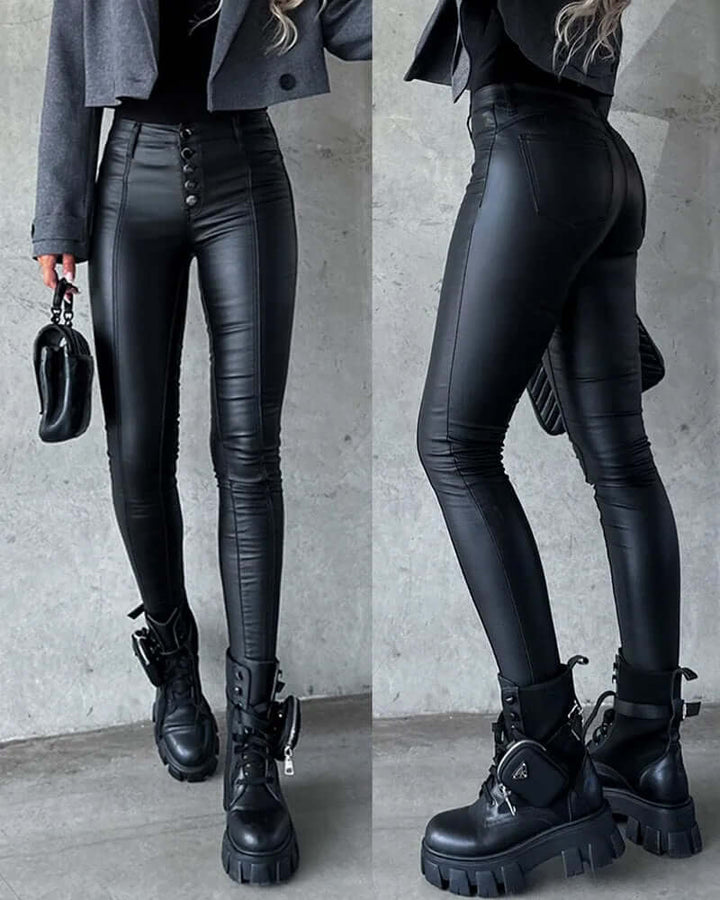 Women's High-Waisted PU Leather Pants