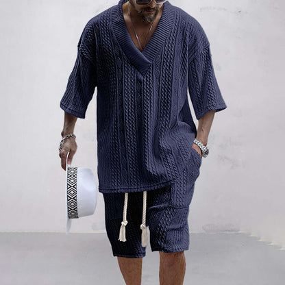 Men's Knitted Shirt and Shorts Set