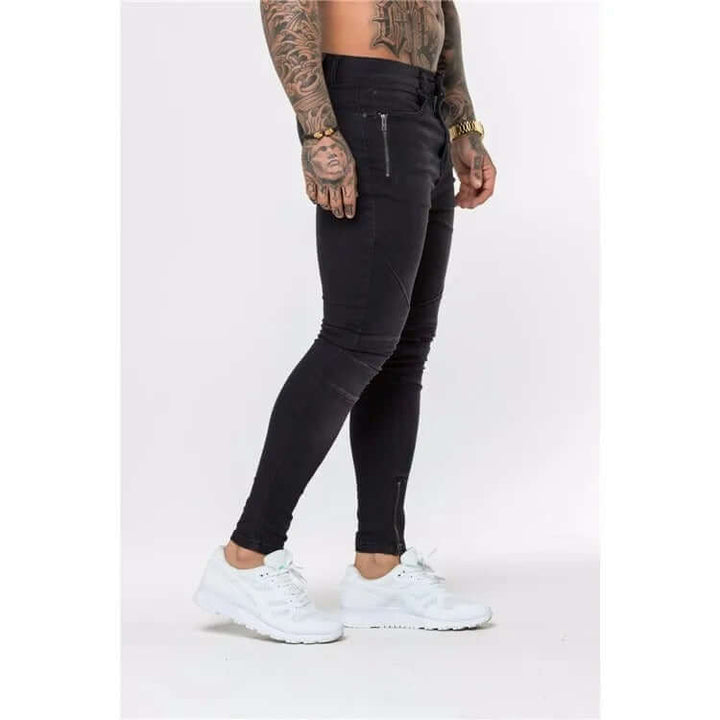 Men's Skinny Biker Jeans with Zippers