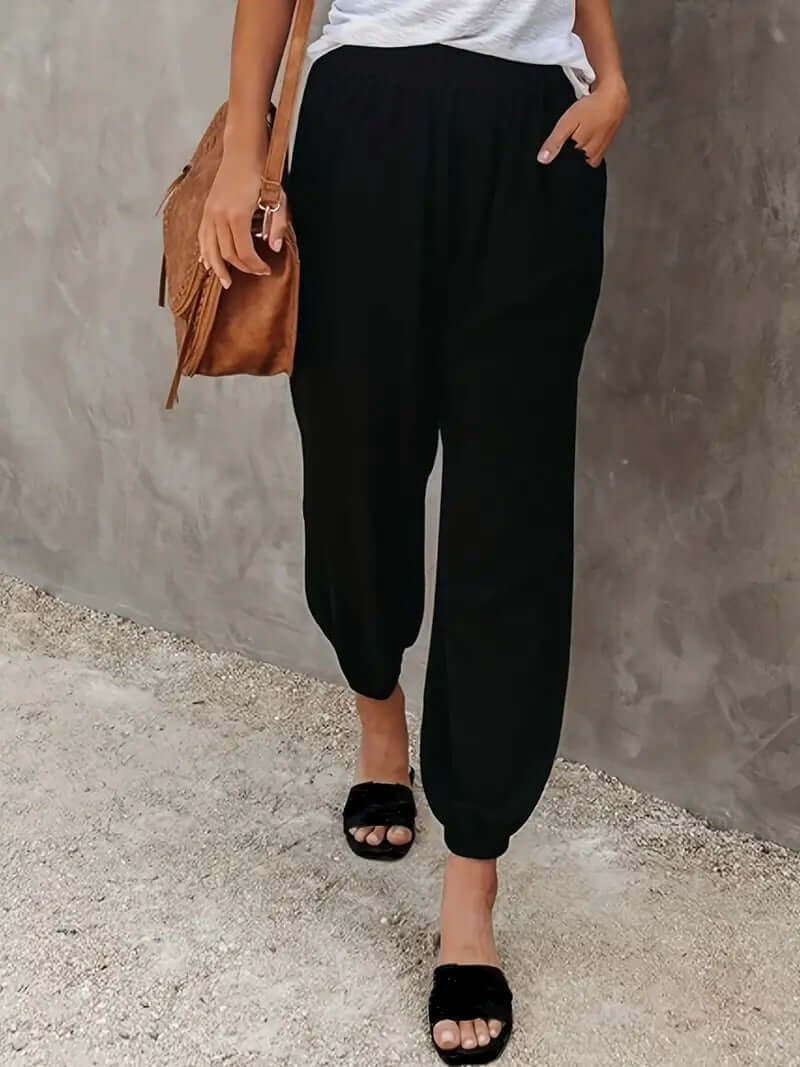 Women's Relaxed Fit Hemp Blend Elastic Waist Pants
