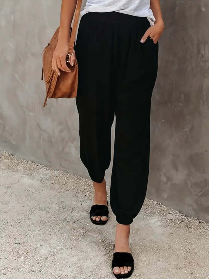 Women's Relaxed Fit Hemp Blend Elastic Waist Pants