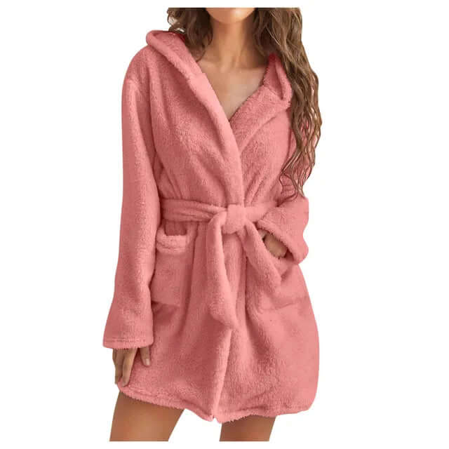 Women's Fluffy Hooded Knee-Length Bathrobe