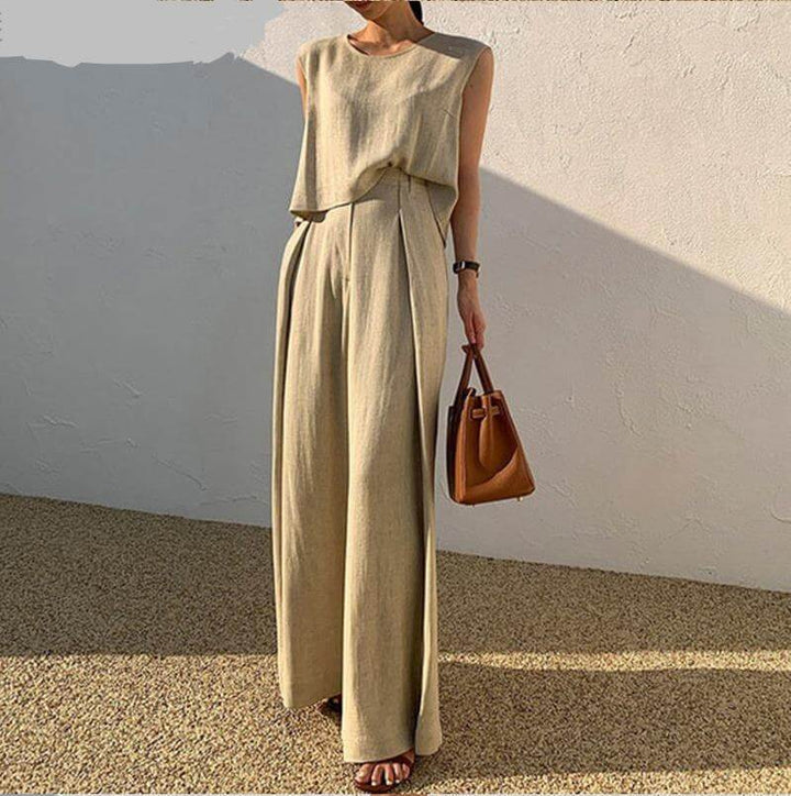 Women's Sleeveless Top & Wide-Leg Trousers Set