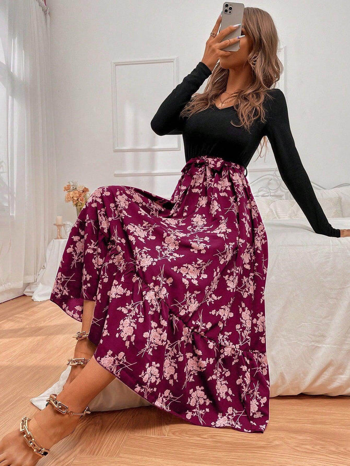Floral A-Line Long Sleeve Dress