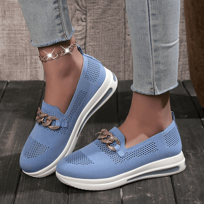 Women's Breathable Mesh Slip-On Sneakers with Chain Detail