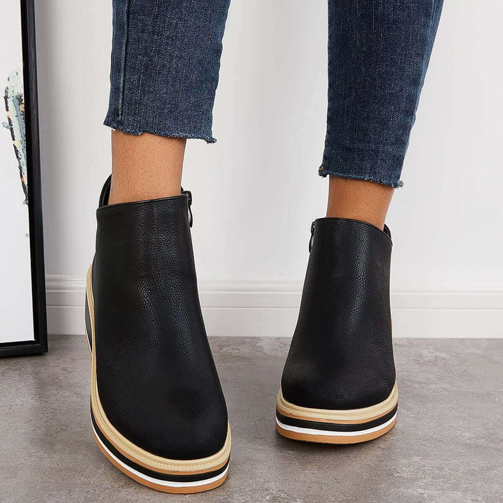 Women's Platform Ankle Boots with Zip