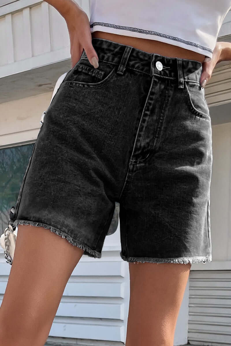 Women's Solid Color French Denim Shorts