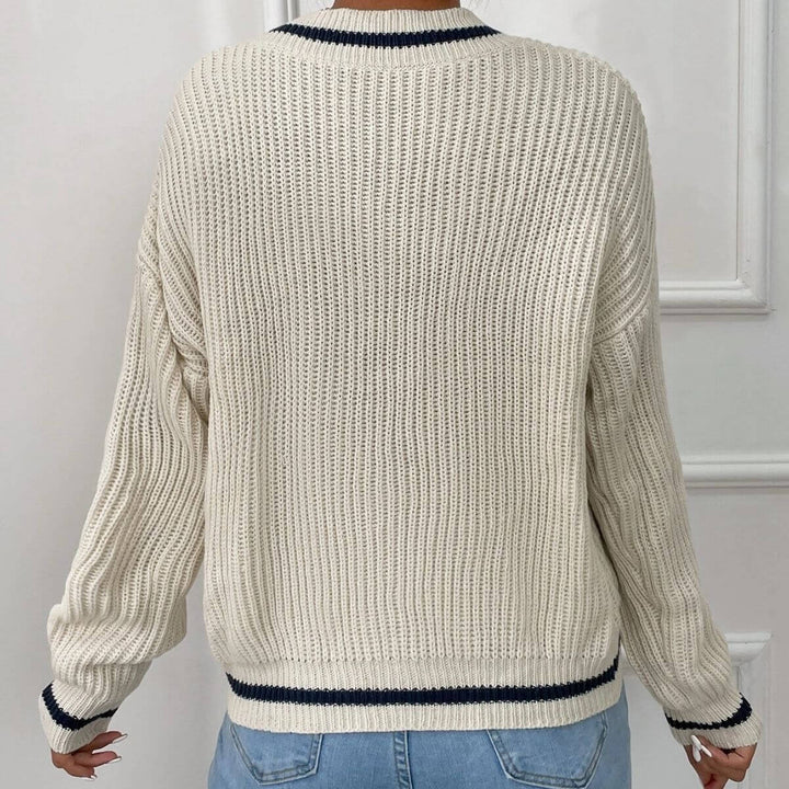 Women's Striped V-Neck Relaxed Fit Jumper