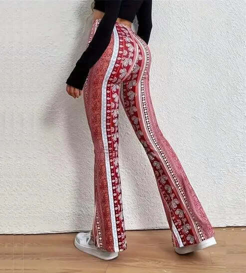 High-Waisted Patterned Flare Trousers