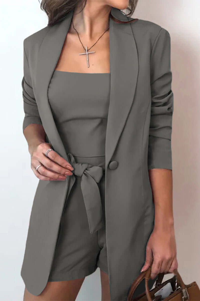 Women's 3-Piece Set with Bow Tie & Turn-Up Collar