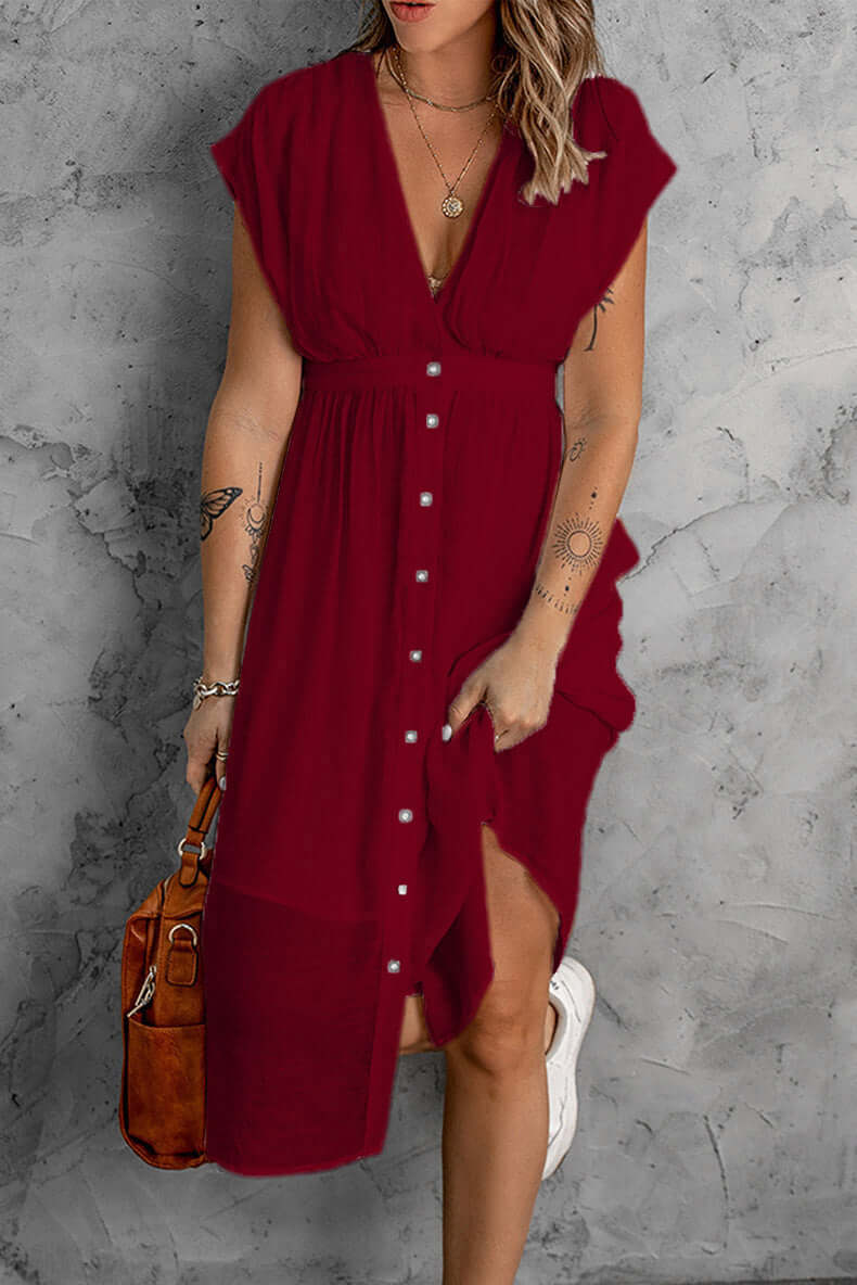 Women's V-Neck Dress with Sleeves