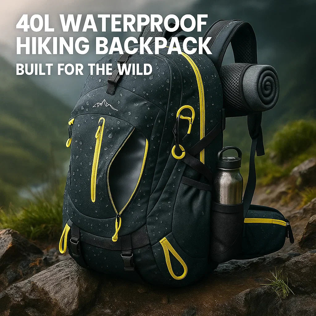 "40L waterproof hiking backpack with multiple compartments, adjustable straps, and durable design for outdoor adventures."