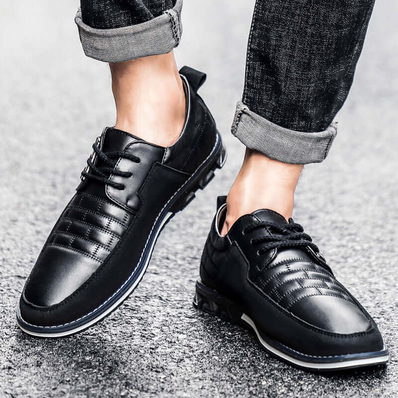 Men's Leather Checked Lace-Up Shoes