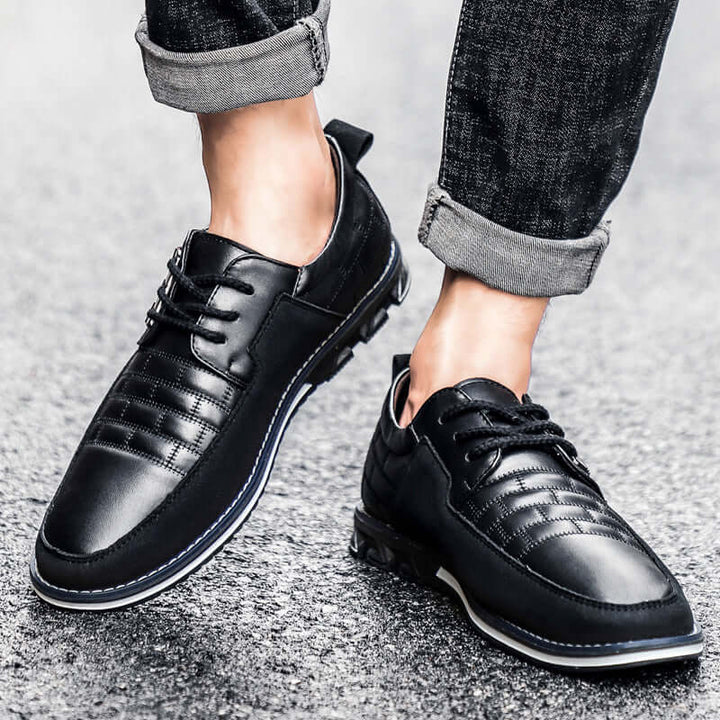 Men's Leather Checked Lace-Up Shoes