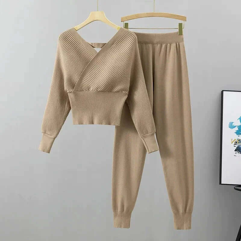 Women's Ribbed Knit Lounge Set with Harem Pants