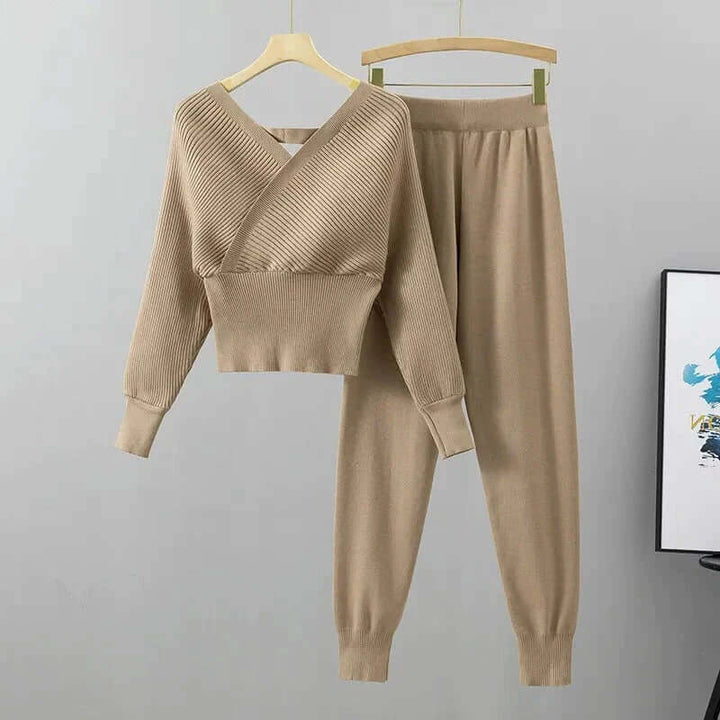 Women's Ribbed Knit Lounge Set with Harem Pants