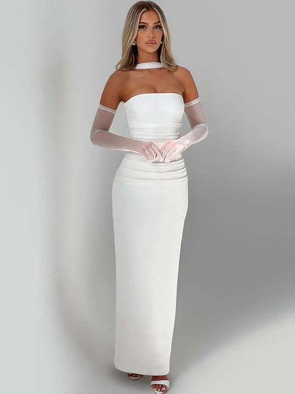 Strapless Evening Dress with Scarf - Floor-Length
