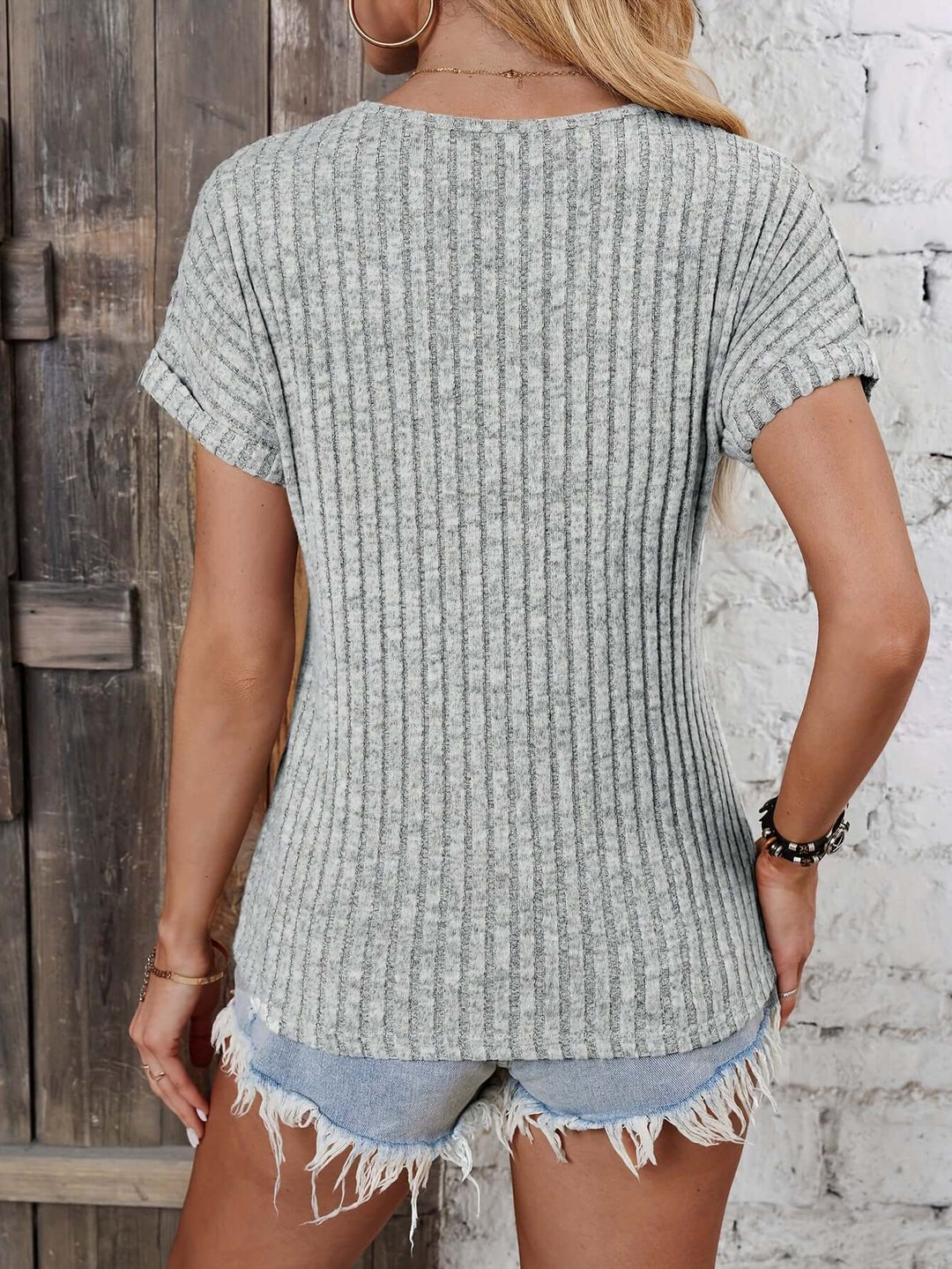 Women's Ribbed Knitted Henley Top