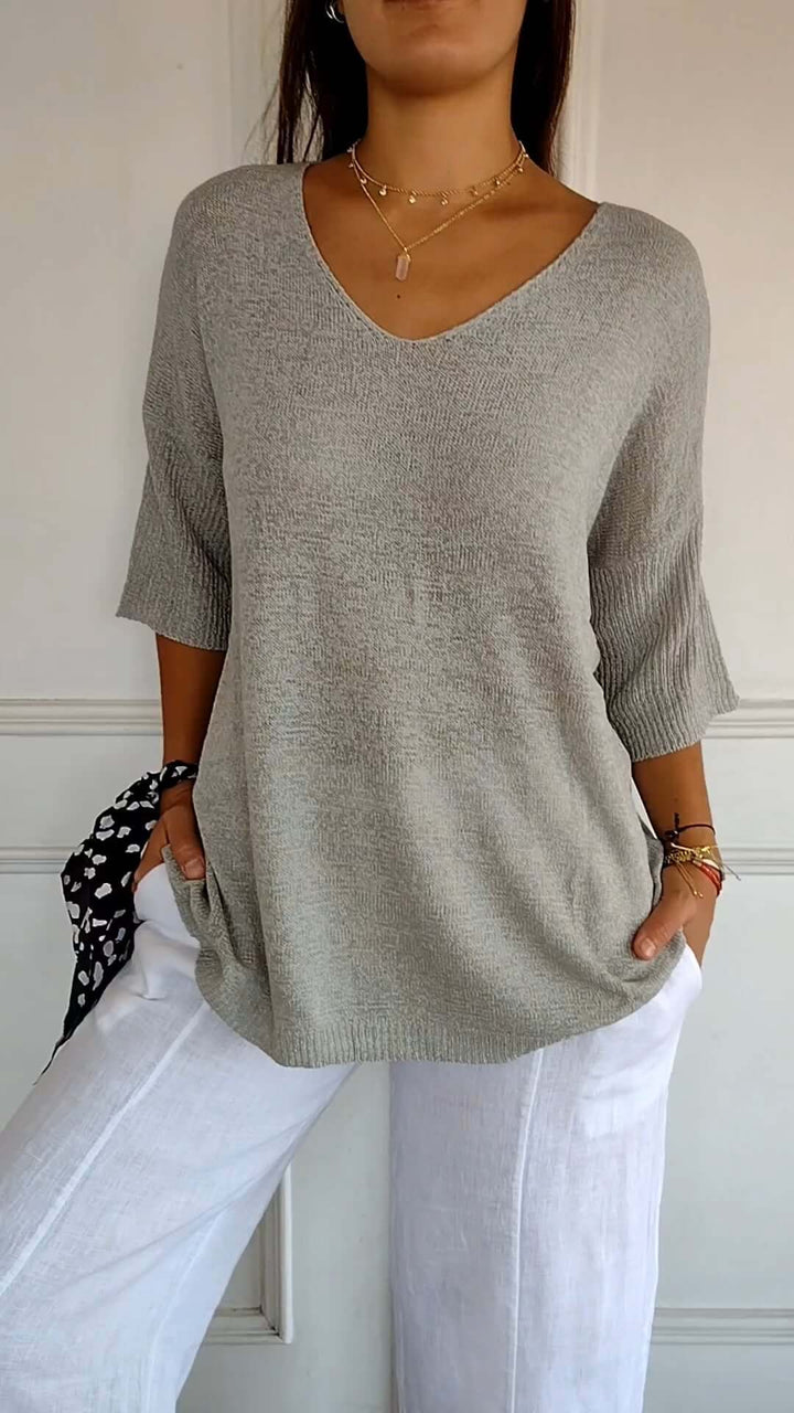 Women's Loose V-Neck Knitted Top