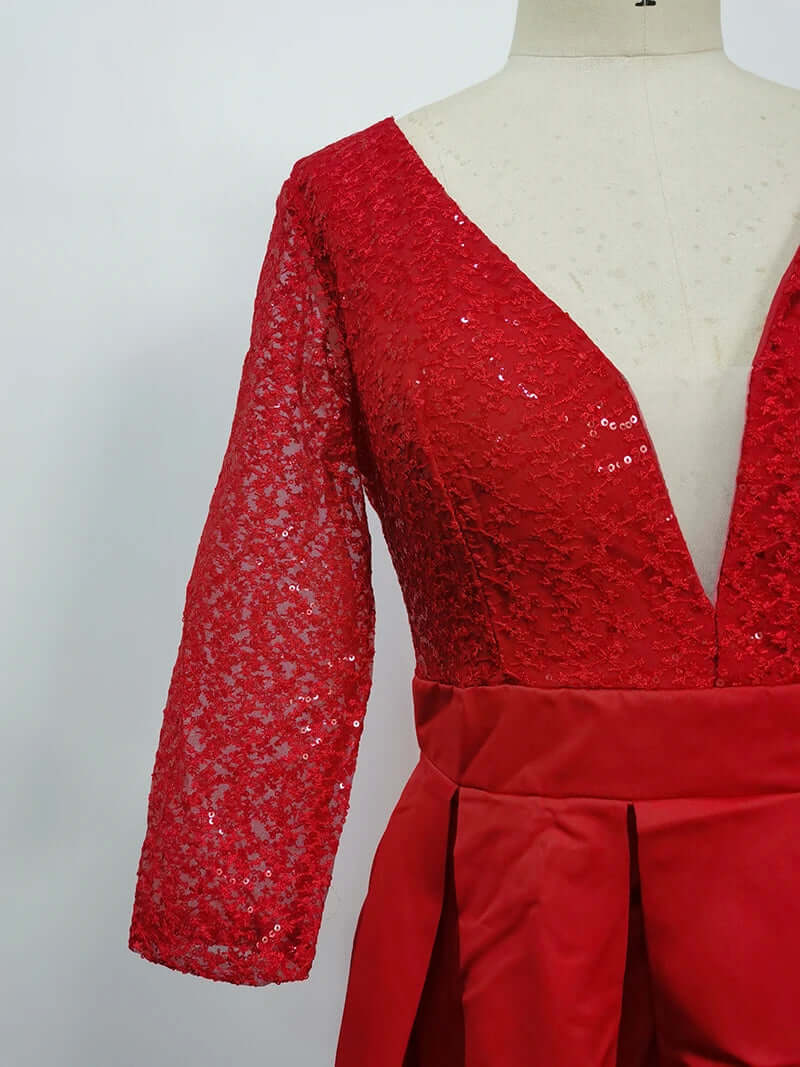 Elegant A-Line Lace Evening Gown with V-Neck & High Slit