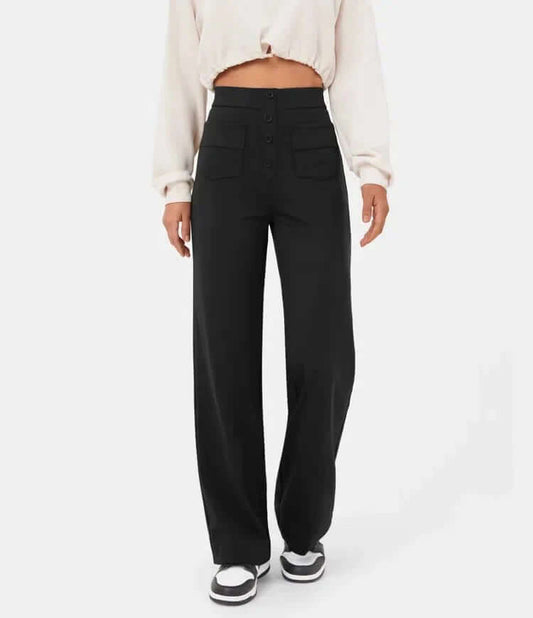 High-Waisted Straight Leg Trousers