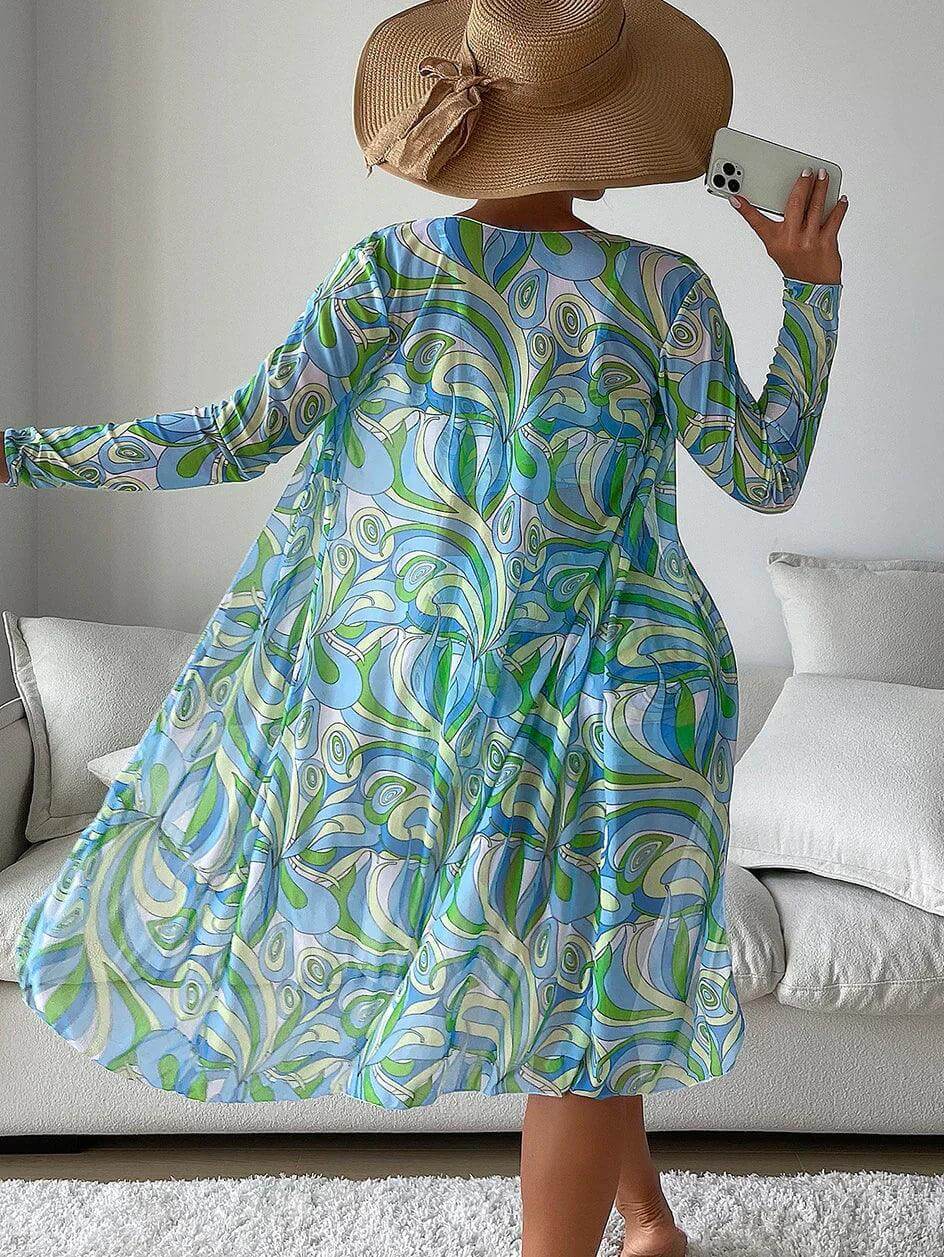 Printed High-Waist Bikini Set with Cover-Up