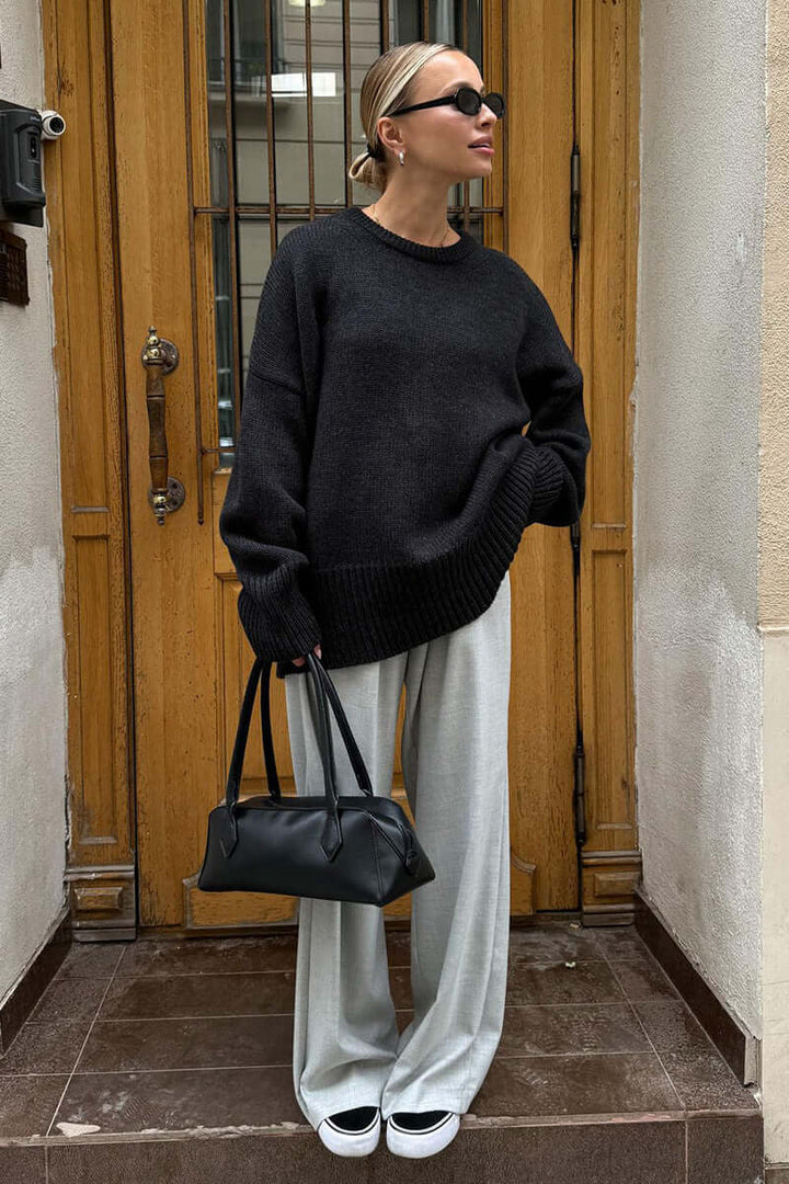 Women's Oversized Charcoal Knitted Jumper