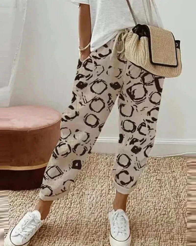 Women's Striped Linen-Blend Casual Trousers