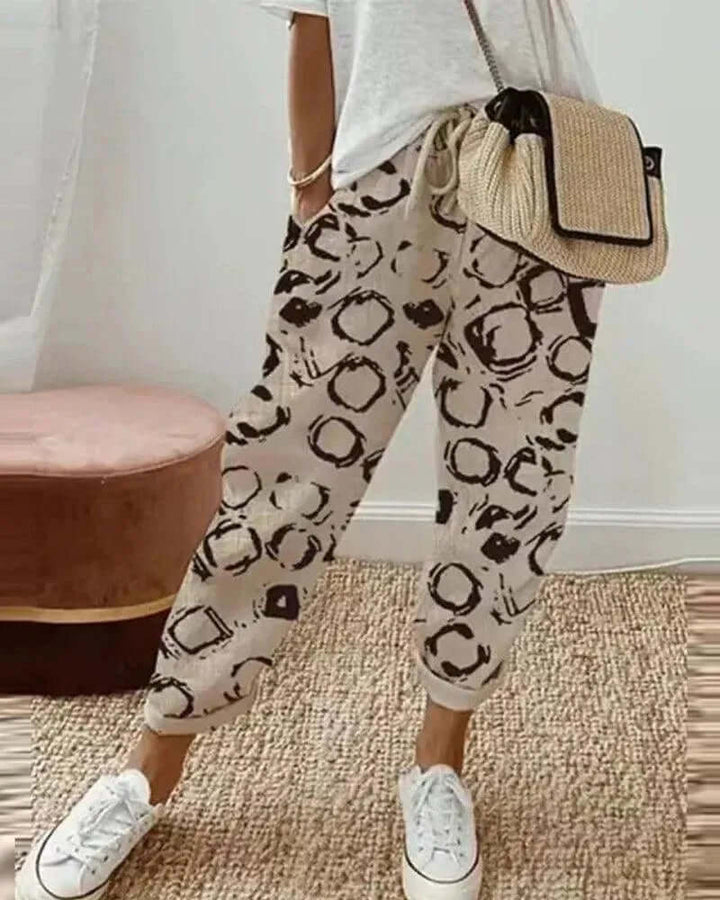 Women's Striped Linen-Blend Casual Trousers