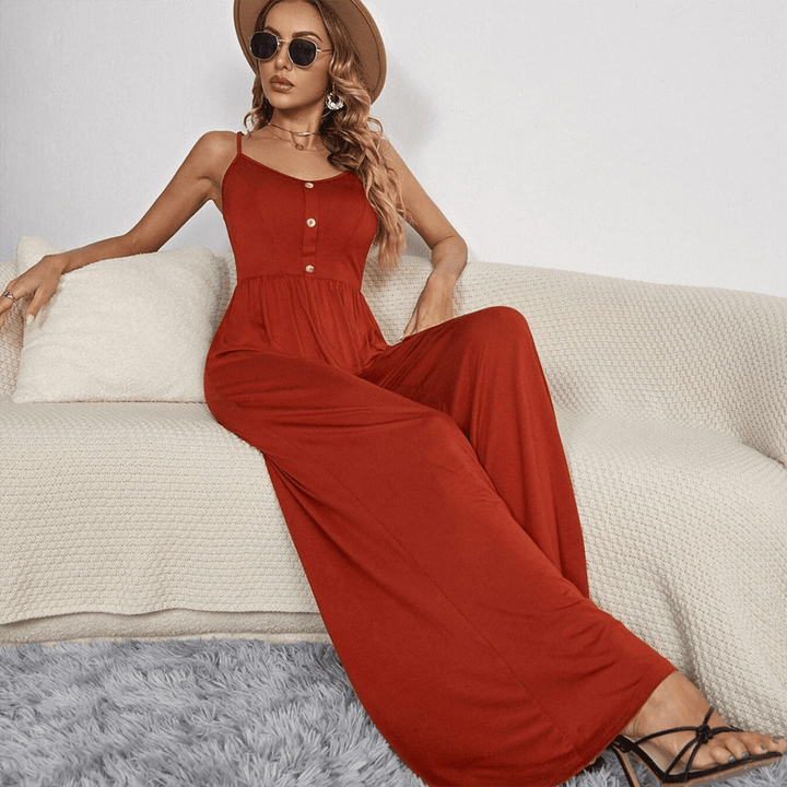 Women's Wide Leg Button Front Jumpsuit