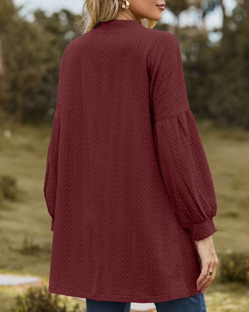 Women's Textured Lantern Sleeve Cardigan