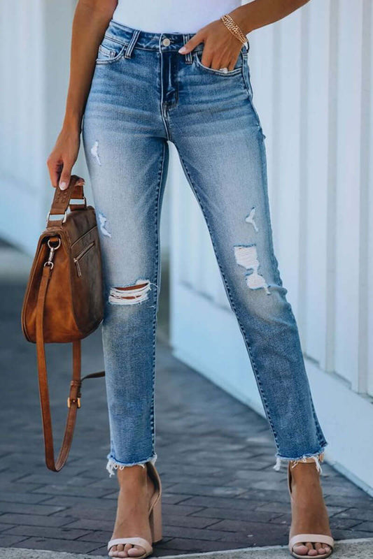 Women's Ripped Straight Leg Jeans