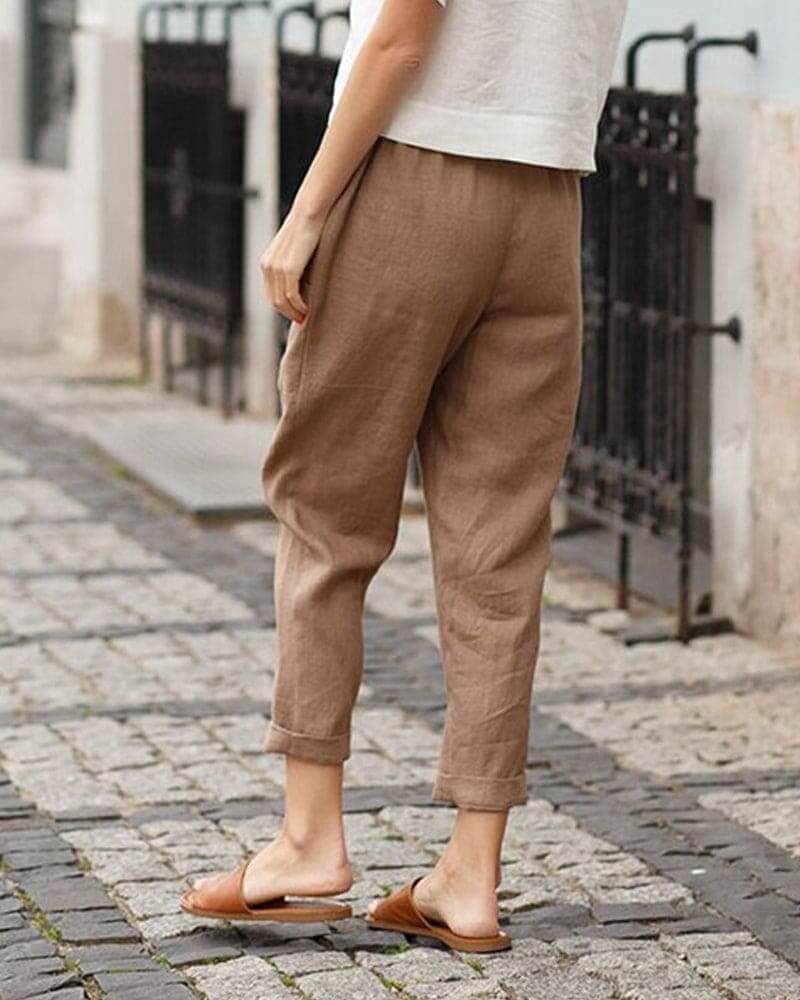 Women's Cropped Casual Pants with Pockets